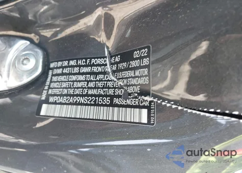 2022 Porsche 911 Carrera 4 Gts/Carrera 4S/Carrera Gts/Carrera S из США, поврежденный, VIN WP0AB2A99NS221535